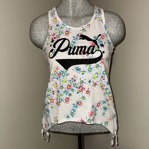 Puma sz M 8/10 Girls Sleeveless White Multi Color Floral Casual Top Glitter Logo